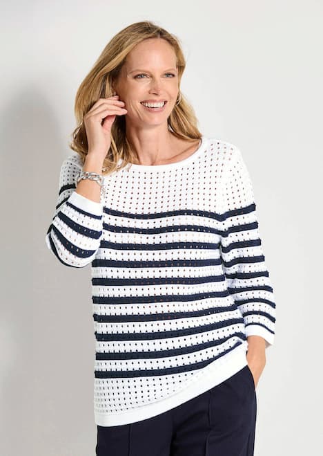 Ajourpullover mit Streifenmuster