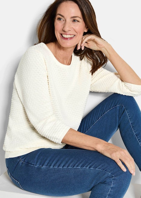 Halbarm Baumwollpullover mit Struktur