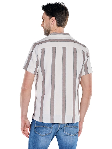Herren Gestreiftes Overshirt mit Hawai-Kragen , Beige