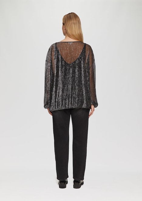 Transparente Meshbluse mit Glitzergarn und überschnittenen Schultern