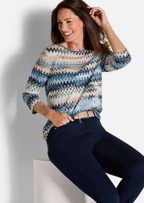 Halbarm-Viskosebluse, Zickzack-Design