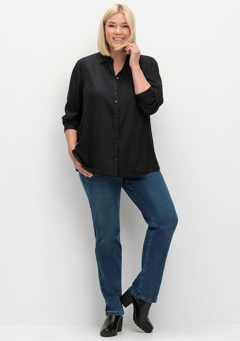 Hemdbluse Klassische Bluse aus Twillqualität Langarm Uni Hemdkragen