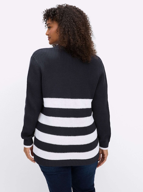 Cardigan Strickjacke mit Kontraststreifen Langarm Ohne Kragen