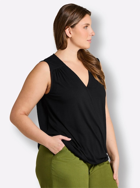 Shirttop Wickeltop mit Gummibund Ärmellos Rundumdehnbund Ohne Kragen
