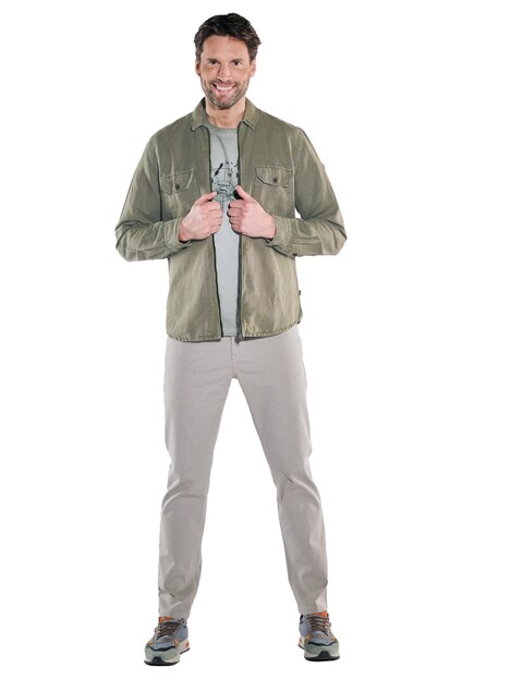 Herren Overshirt in Halbleinen-Qualität , Oliv