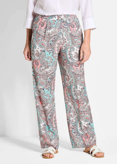 Lange Viskose Schlupfhose mit Paisley-Print und weitem Bein