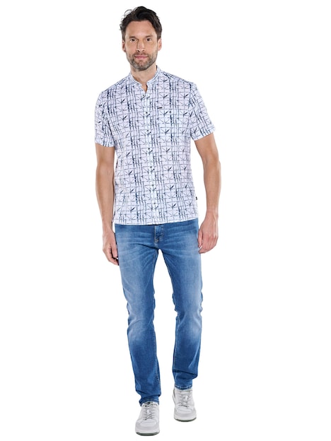Herren Kurzarmhemd mit Stehkragen und Muster , Grau