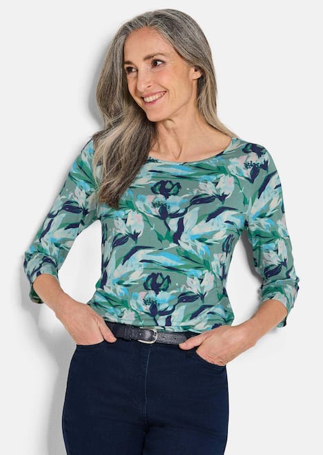 Viskoseshirt floral, U-Boot-Ausschnitt