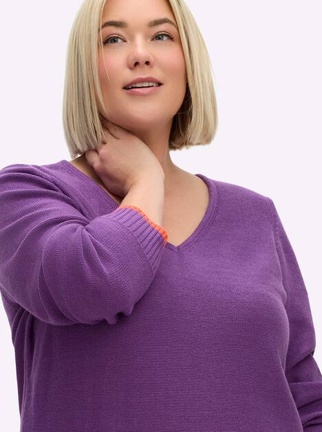 Pullover Langarm Links-Strick Uni Ohne Kragen