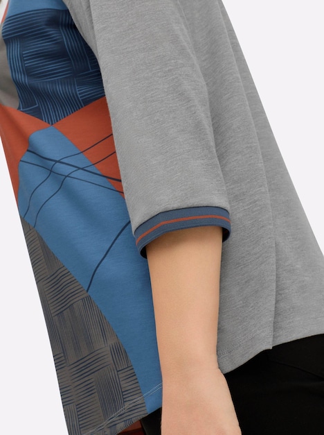 Druck-Shirt 3/4-Arm Sonstiges Muster Ohne Kragen