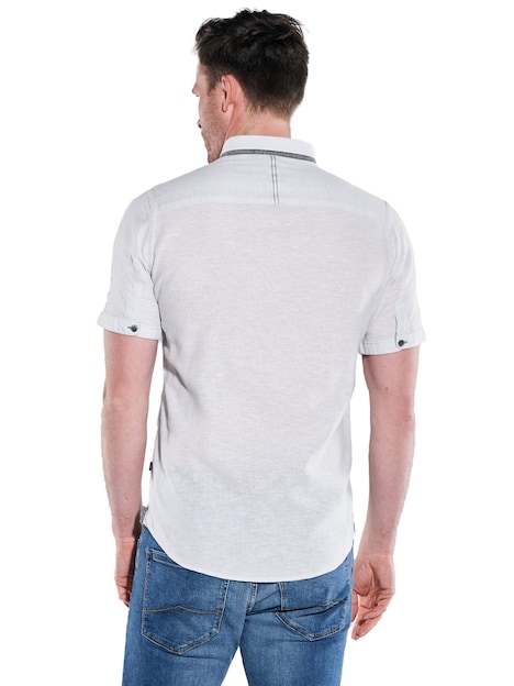 Herren Kurzarm-Hemd mit Leinenanteil , Silbergrau