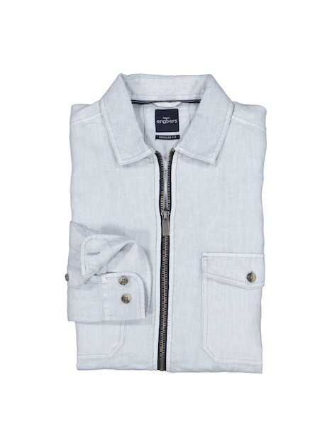 Herren Leinen Overshirt mit Zipper , Hellblau