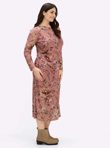 Mesh-Kleid Blumenkleid aus Mesh-Qualität Langarm Ohne Kragen