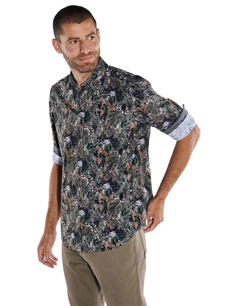 engbers Herren Langarm-Hemd gemustert , Oliv