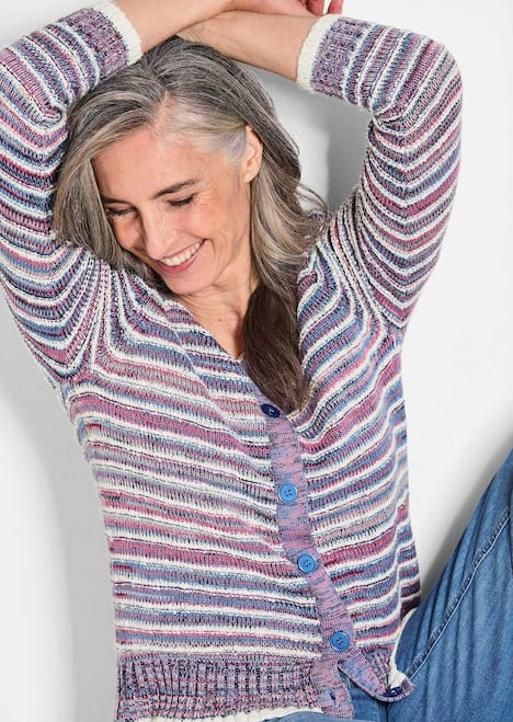 Langarm Jacke mit Muster, V-Ausschnitt