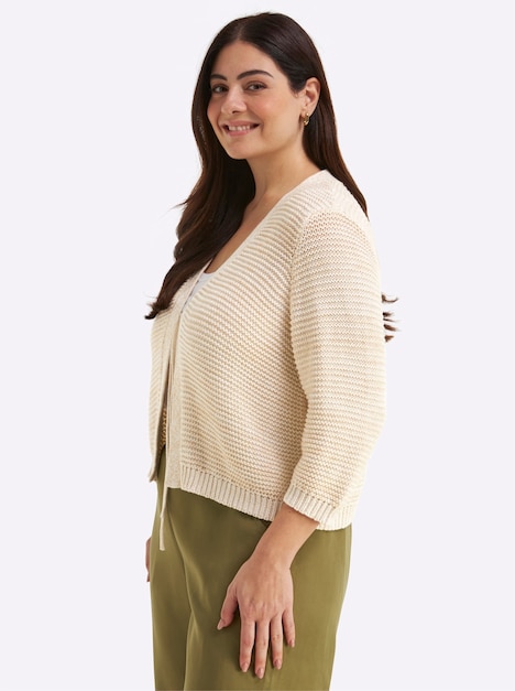 Strickjacke 3/4-Arm Grobstrick, Metallisierende Fasern, Links-Strick Ohne Kragen