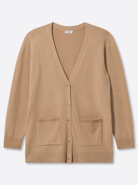 Cardigan Strickjacke mit Ziersteinchen Langarm Ohne Kragen