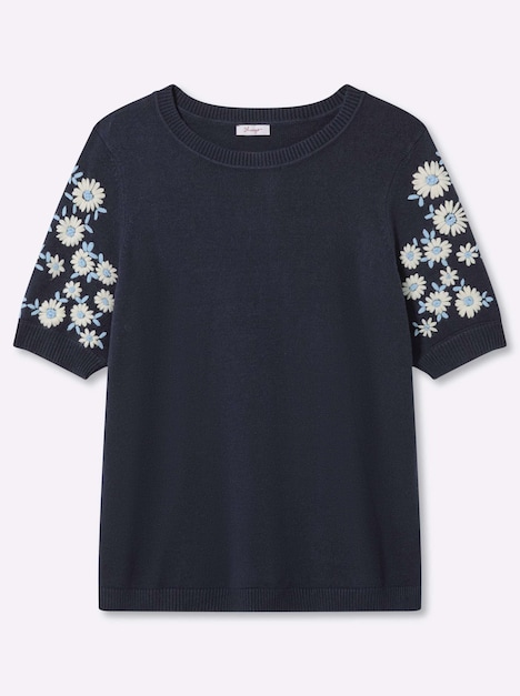 Kurzarm-Pullover Kurzarmpullover mit Blumenstickereien Kurzarm