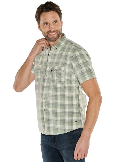 Herren Kurzarm-Hemd kariert , Hellgruen