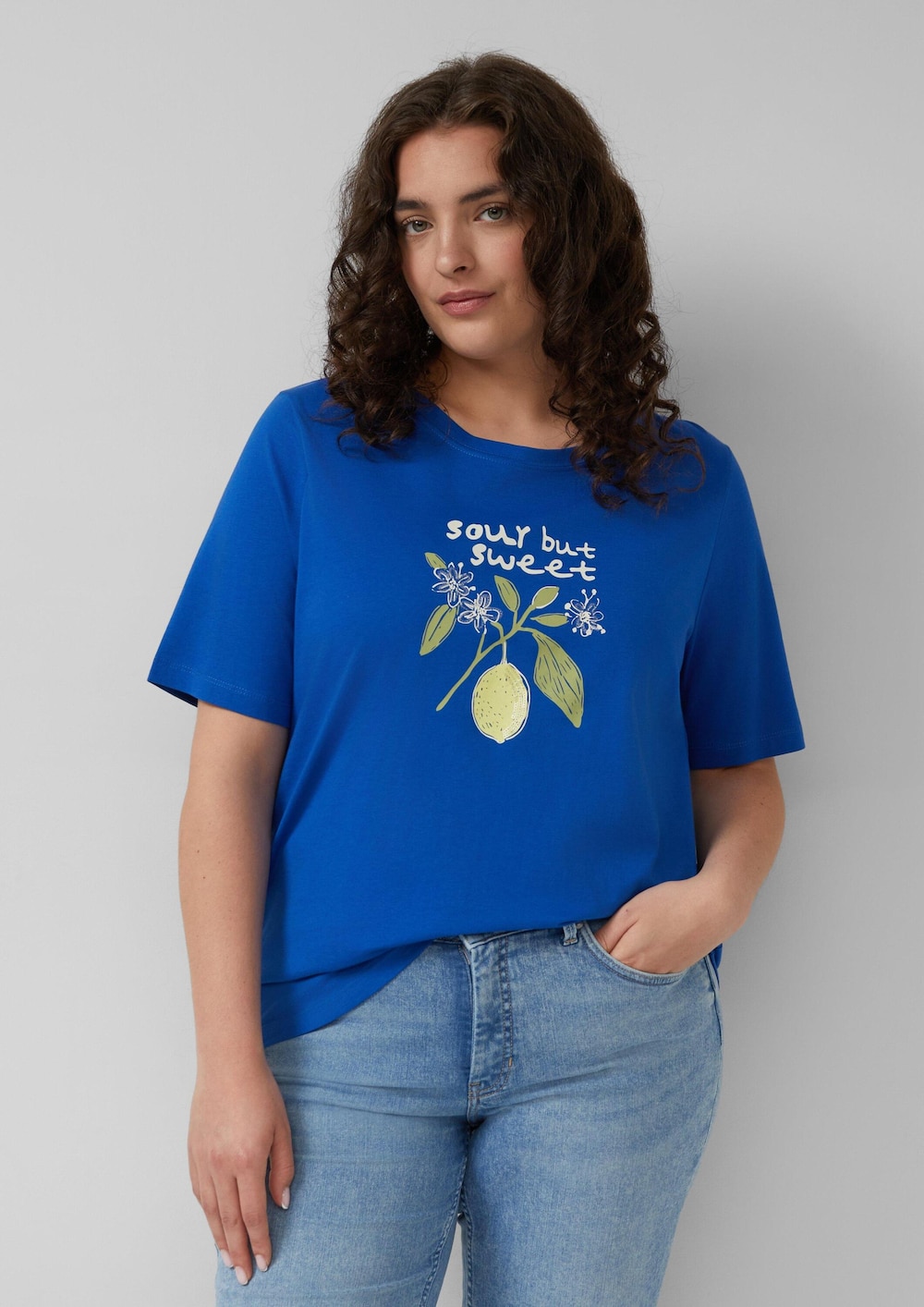 Baumwoll-T-Shirt mit Frontprint und Pailletten