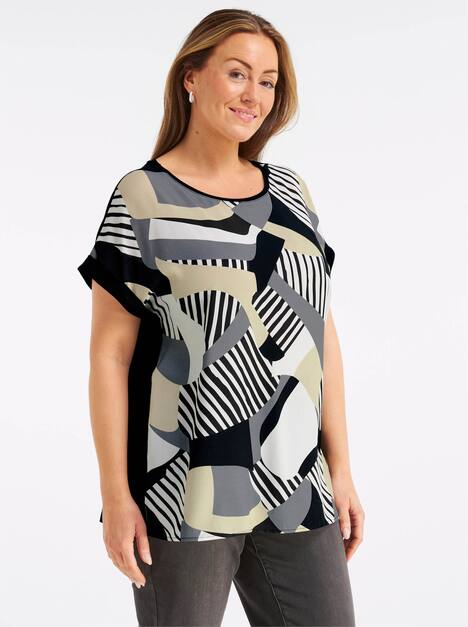 Shirt-Bluse Kurzarm Ohne Kragen