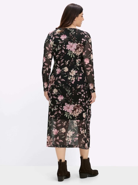 Mesh-Kleid Blumenkleid aus Mesh-Qualität Langarm Ohne Kragen