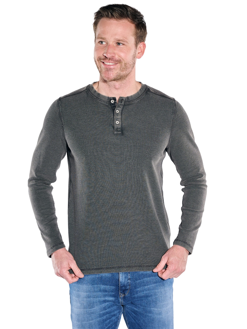 Herren Henley Shirt , Anthrazit