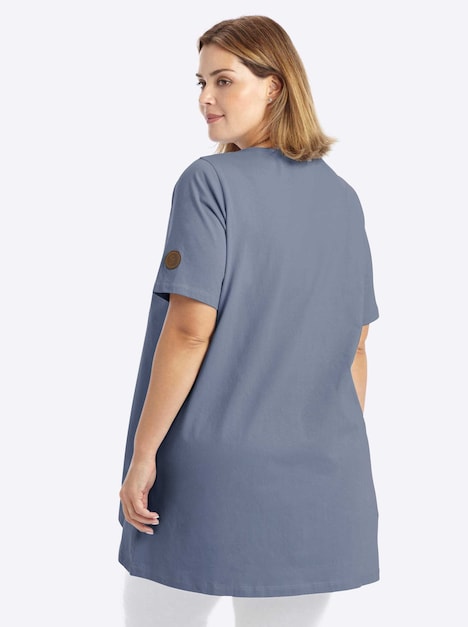 Halbarmshirt Longshirt mit gerundetem Saum Kurzarm