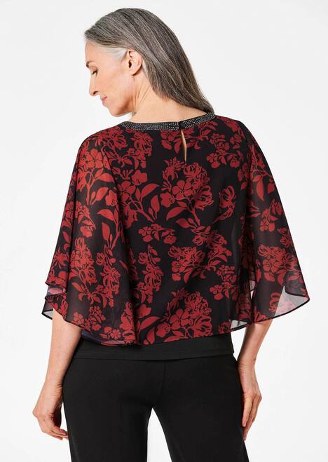 Florale Printbluse, U-Boot-Ausschnitt