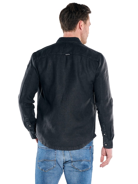 Herren Leinen Overshirt mit Zpper , Saphirblau