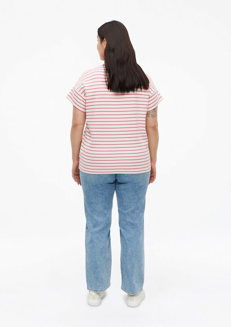 Gestreiftes Jersey-T-Shirt mit V-Ausschnitt