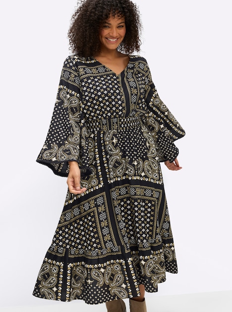Maxikleid Maxikleid mit Paisley- und Ornamentmuster Langarm Ohne Kragen