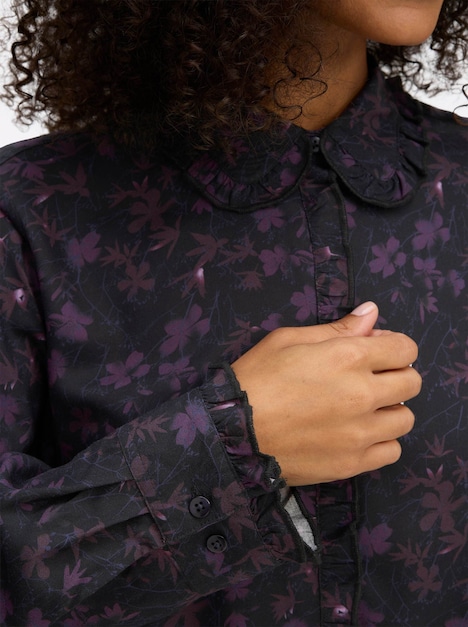 Bluse Rüschenbluse mit Bubikragen und Blümchenprint Langarm Hemdblusenkragen