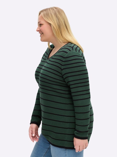 V-Pullover Langarm Rippoptik Sonstiges Muster Ohne Kragen