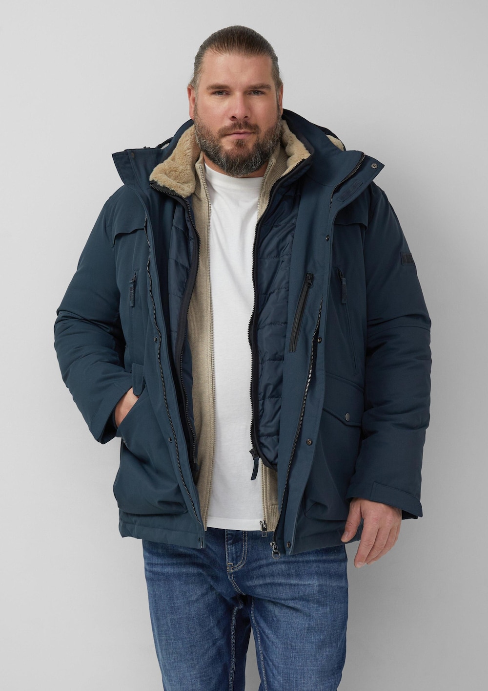 Wasserabweisender Parka mit abnehmbarer Kapuze und Fake-Fur-Futter