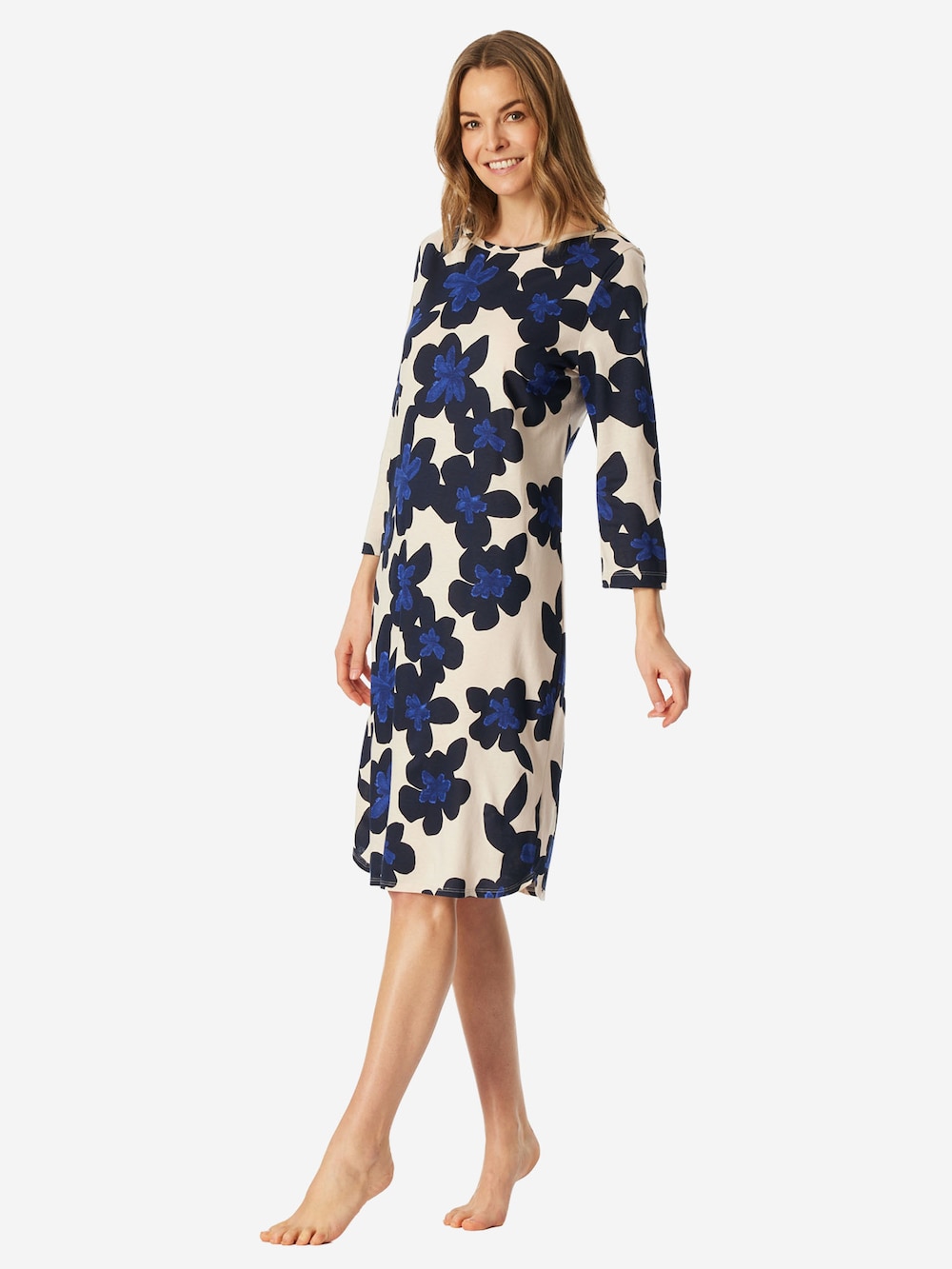 Schiesser Damen Nachthemd Comfort weiß,blau