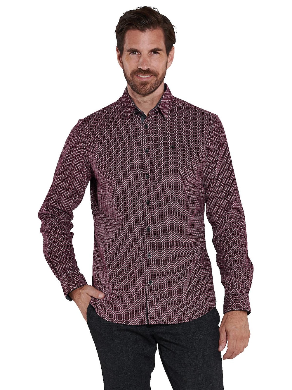 engbers Herren Langarm-Hemd aus Baby-Cord , Dunkelrot