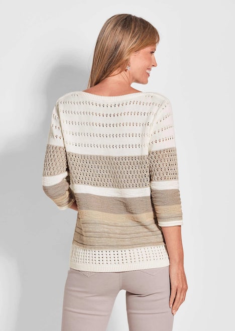 Strukturpullover mit 3/4-Arm und U-Boot-Ausschnitt