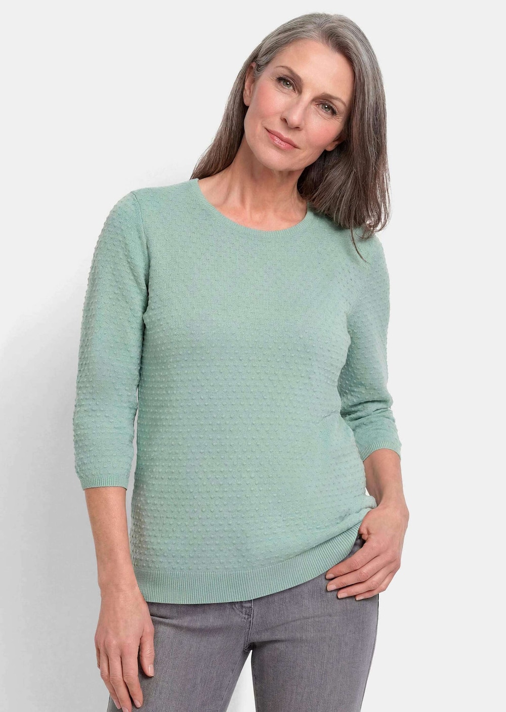 Halbarm Baumwollpullover mit Struktur