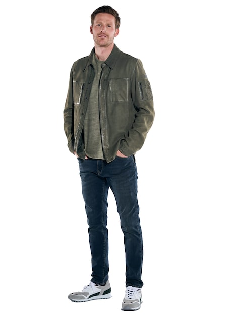 Herren Lederjacke regular , Oliv