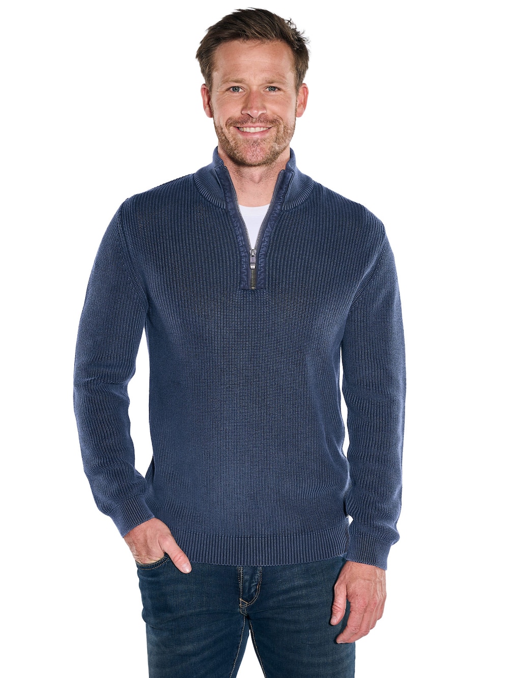 Herren Pullover Polokragen , Saphirblau
