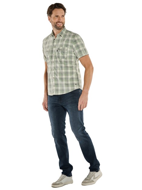 Herren Kurzarm-Hemd kariert , Hellgruen