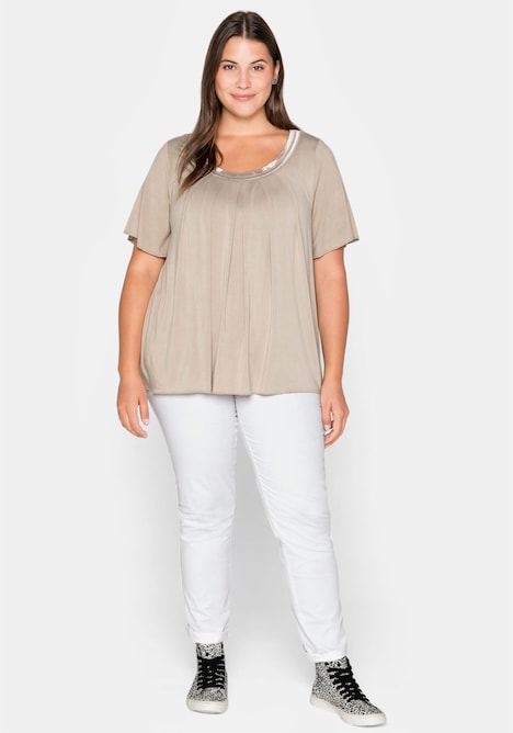 T-Shirt Kurzarm Uni Ohne Kragen
