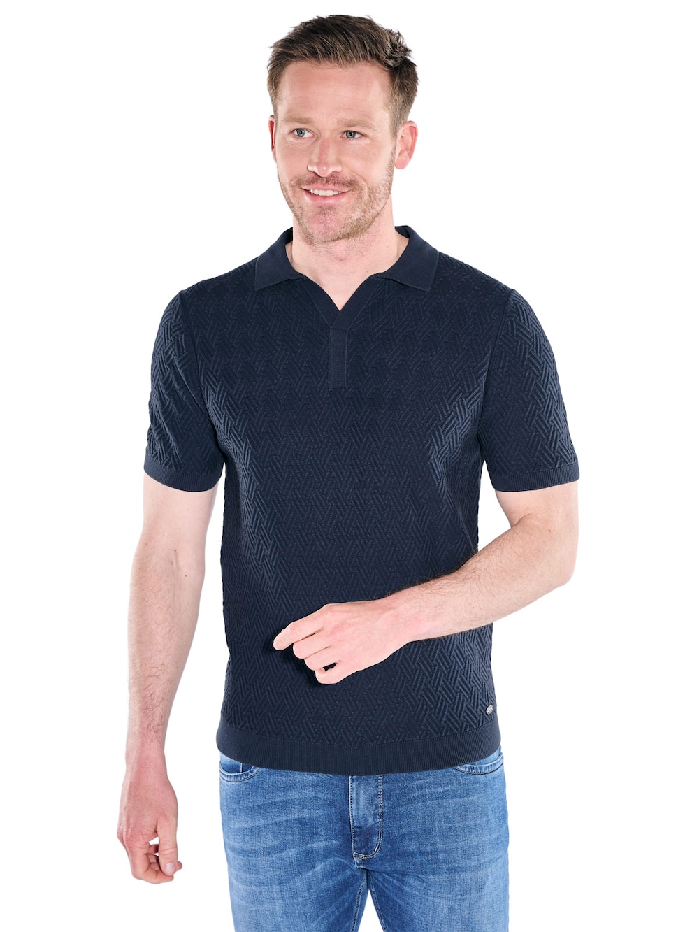 Herren Strick Polo-Shirt , Saphirblau