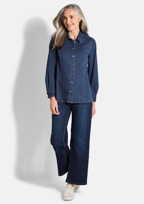GOLDNER Denim overhemdblouse Jeansoverhemd van katoen-stretch