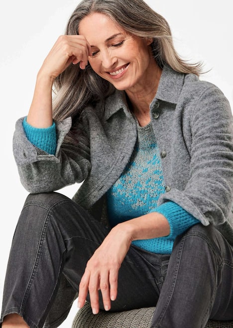 Lässige Wolljacke mit Hemdkragen