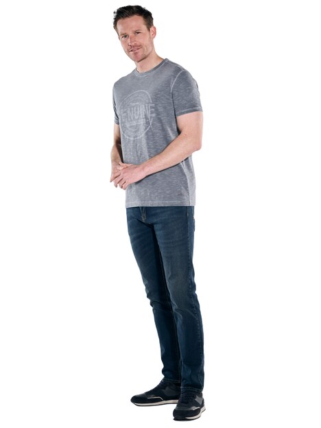 Herren Rundhals Print T-Shirt mit Flammstruktur , Anthrazit