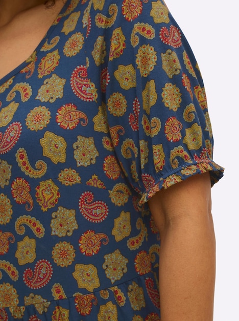 Jersey-Kleid Kurzarm Ohne Kragen