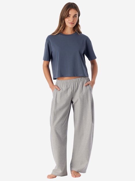 Schiesser Damen Pyjamaoberteil Mix Relax blaugrau