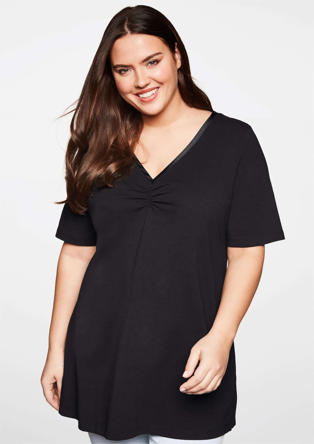 Longshirt Kurzarm Uni Ohne Kragen